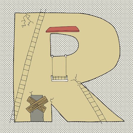 simsearch:400-07513507,k - Hand drawn cartoon of letter R as damaged building Photographie de stock - Aubaine LD & Abonnement, Code: 400-07715813