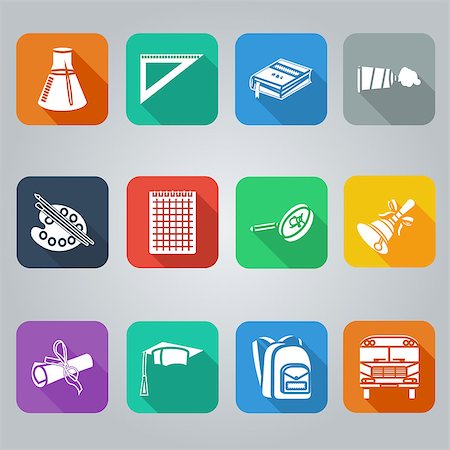 simsearch:400-04222140,k - Back to school flat icons isolated on a Grey background Foto de stock - Royalty-Free Super Valor e Assinatura, Número: 400-07715835