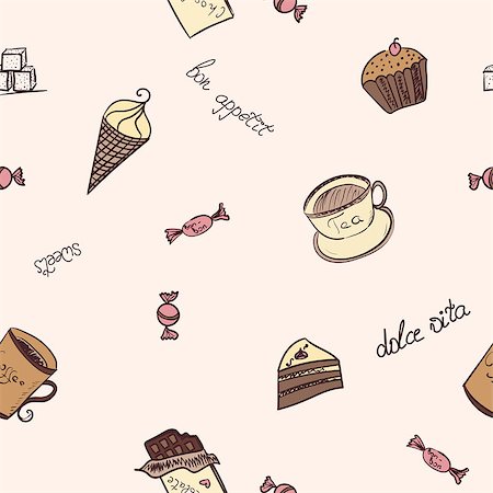 simsearch:685-02937889,k - Seamless pattern with the image of sweet food on a beige background Foto de stock - Super Valor sin royalties y Suscripción, Código: 400-07715838