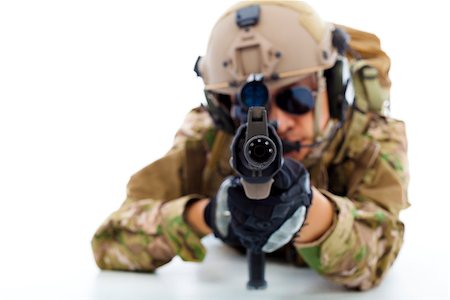 simsearch:400-07676882,k - Soldier with rifle against and lying on floor.isolated on white Fotografie stock - Microstock e Abbonamento, Codice: 400-07716039