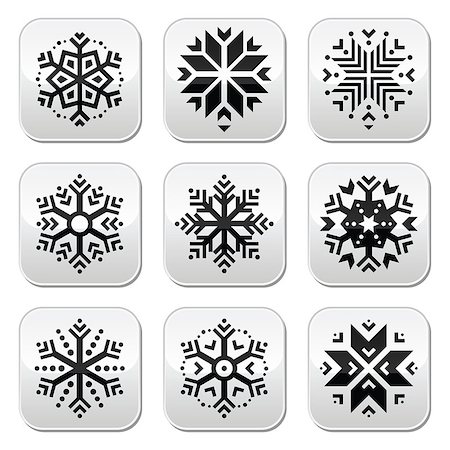 Winter Christmas buttons set- snowflakes isolated on white Stock Photo - Budget Royalty-Free & Subscription, Code: 400-07716056