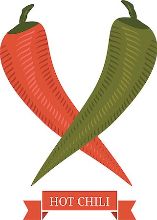 red pepper drawing - green and red chili pepper with ribbon Stock Photo - Budget Royalty-Free & Subscription, Code: 400-07716294