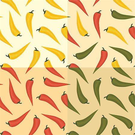 red pepper drawing - set of different colored sseamless chili patterns Stock Photo - Budget Royalty-Free & Subscription, Code: 400-07716293