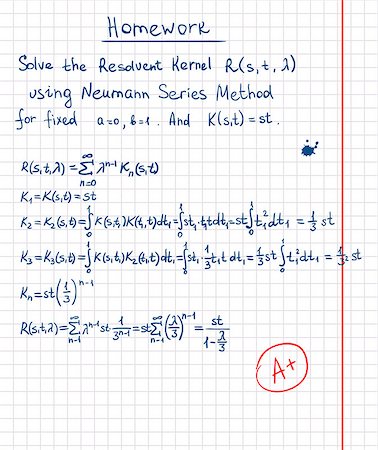 simsearch:400-06080922,k - Resolvent kernel using Neumann Series method hand drawn on school paper. Stock Photo - Budget Royalty-Free & Subscription, Code: 400-07716554