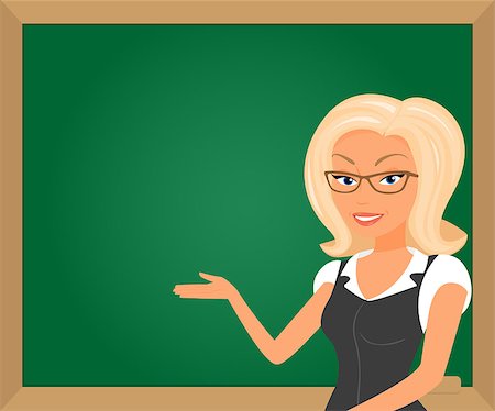 Blonde teacher showing something on green board. Stock Photo - Budget Royalty-Free & Subscription, Code: 400-07716557