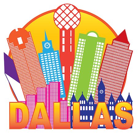 Dallas Texas City Skyline Outline in Circle Color Silhouette Isolated on White Background Illustration Stock Photo - Budget Royalty-Free & Subscription, Code: 400-07716560