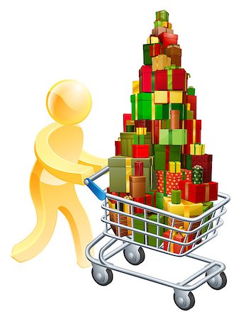 Gift shopper concept of a person pushing shopping trolley cart full of gifts Stock Photo - Budget Royalty-Free & Subscription, Code: 400-07716957