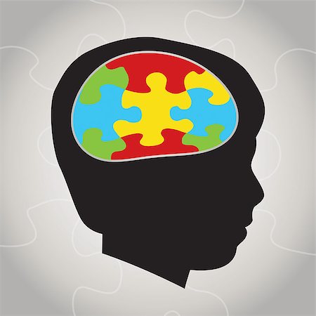 A silhouette of a child with symbolic autism puzzle pieces making the brain space. Vector EPS 10 available. Stockbilder - Microstock & Abonnement, Bildnummer: 400-07716980