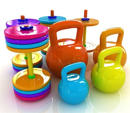 simsearch:400-07915037,k - Colorful weights and dumbbells on a white background Photographie de stock - Aubaine LD & Abonnement, Code: 400-07717035