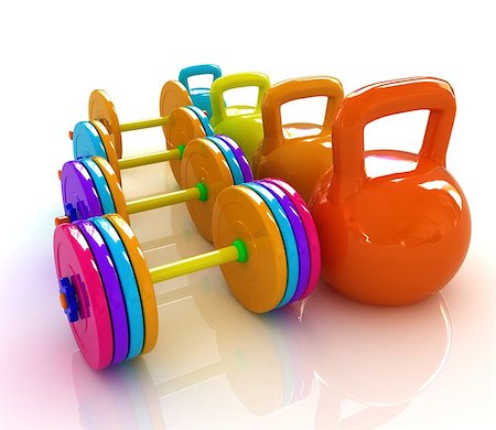 simsearch:400-07915037,k - Colorful weights and dumbbells on a white background Photographie de stock - Aubaine LD & Abonnement, Code: 400-07717036