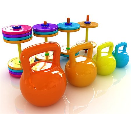 simsearch:400-07915037,k - Colorful weights and dumbbells on a white background Photographie de stock - Aubaine LD & Abonnement, Code: 400-07717032