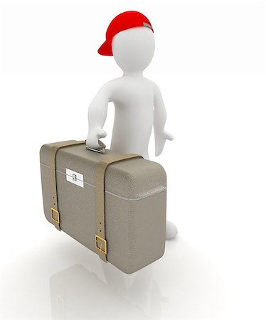 simsearch:649-08564128,k - Leather suitcase for travel with 3d man on a white background Stockbilder - Microstock & Abonnement, Bildnummer: 400-07717310