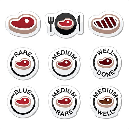 Vector icons set of beef or pork steak isolated on white Stock Photo - Budget Royalty-Free & Subscription, Code: 400-07717550