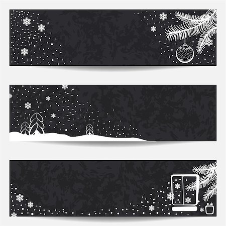 Blackboard christmas set in vector; three banners with snow and spruce branches. Stock Photo - Budget Royalty-Free & Subscription, Code: 400-07717623