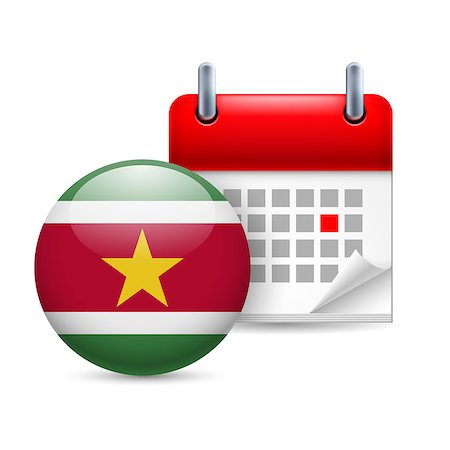 suriname - Calendar and round Surinamese flag icon. National holiday in Suriname Photographie de stock - Aubaine LD & Abonnement, Code: 400-07717667