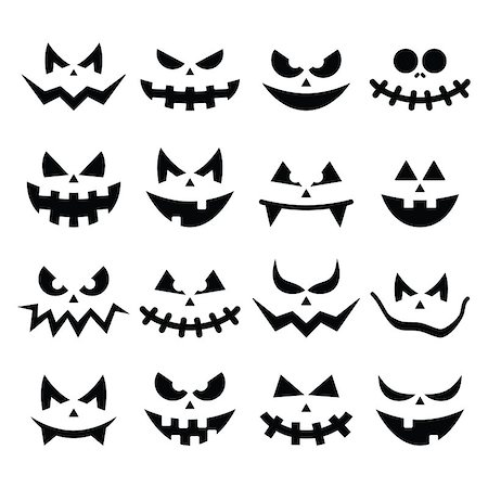 Vector icons set for Halloween - evil, spooky faces isolated on white Stock Photo - Budget Royalty-Free & Subscription, Code: 400-07717783