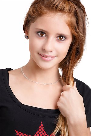 preteen beautiful face - Studio fashion portrait of young beautiful smiling girl with nice eyes on white background Stock Photo - Budget Royalty-Free & Subscription, Code: 400-07717807