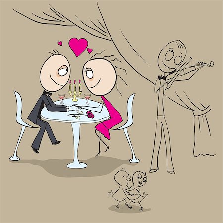 dancing on tables - Romantic dinner at the restaurant. Couple in love. Vector cartoon illustration Photographie de stock - Aubaine LD & Abonnement, Code: 400-07717818