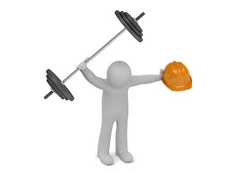 simsearch:400-06517688,k - 3d man one hand greater barbell and in other hand he keeps orange building helmet Stock Photo - Budget Royalty-Free & Subscription, Code: 400-07717820