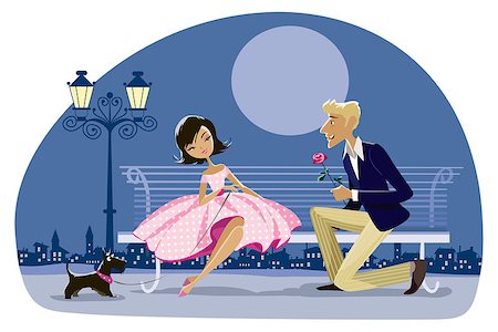 Cartoon of a romantic couple date, night city in the background Stock Photo - Budget Royalty-Free & Subscription, Code: 400-07717928