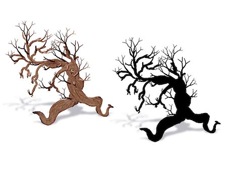 simsearch:400-06199703,k - Painted fantasy dead tree and black silhouette on white background. Foto de stock - Super Valor sin royalties y Suscripción, Código: 400-07718145