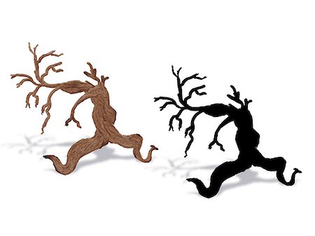 simsearch:400-06199703,k - Painted fantasy dead tree and black silhouette on white background. Foto de stock - Super Valor sin royalties y Suscripción, Código: 400-07718146