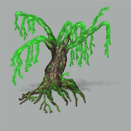 Painted fantasy spring tree on dark gray background. Stock Photo - Budget Royalty-Free & Subscription, Code: 400-07718217