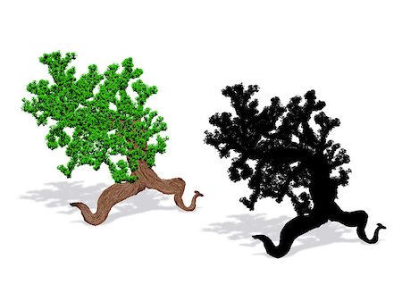 Painted fantasy spring tree and black silhouette on white background. Stock Photo - Budget Royalty-Free & Subscription, Code: 400-07718220