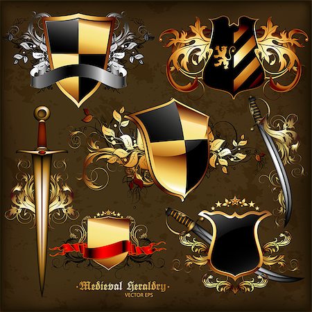 set of medieval heraldry, this illustration may be useful as designer work Stock Photo - Budget Royalty-Free & Subscription, Code: 400-07718540