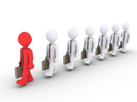 simsearch:400-07578494,k - 3d businessmen are walking in a row and in front is the leader Stock Photo - Budget Royalty-Free & Subscription, Code: 400-07718772