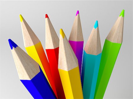 simsearch:400-06388011,k - 3D render of Pencils painted in different colors on white background. Stock Photo - Budget Royalty-Free & Subscription, Code: 400-07718824