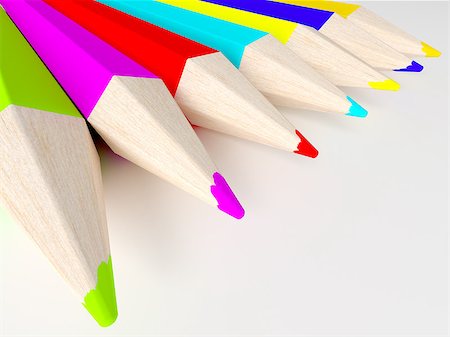 simsearch:400-08295099,k - 3D render of Colorful pencils on white background. Fotografie stock - Microstock e Abbonamento, Codice: 400-07718822