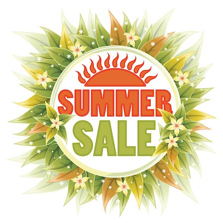 price tag in flower shop - Rounded Summer Sale Tag with leaf, flower, sun, vector isolated on white background Stock Photo - Budget Royalty-Free & Subscription, Code: 400-07718880