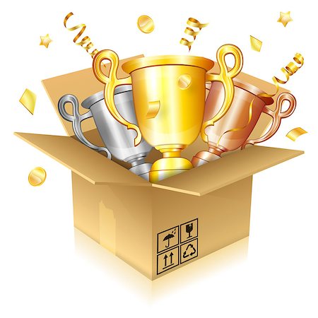 simsearch:832-03640688,k - Soccer Concept - Open Cardboard Box with Set Gold, Silver and Bronze Trophies, vector isolated on white background Foto de stock - Royalty-Free Super Valor e Assinatura, Número: 400-07718904