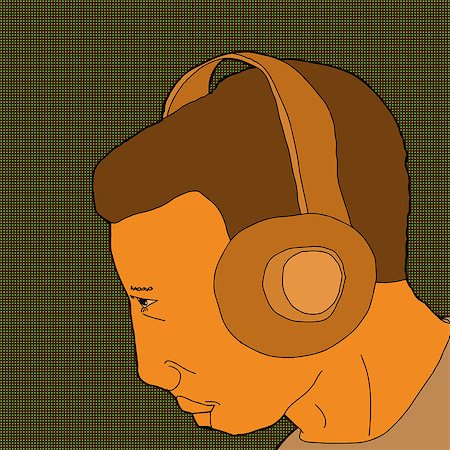 simsearch:400-08013506,k - Abstract cartoon of young man listening to headphones Foto de stock - Super Valor sin royalties y Suscripción, Código: 400-07718953