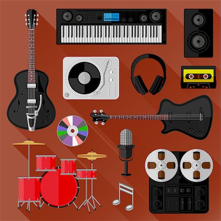 recorder - Set of music and sound objects. Flat design. Vector illustration. Stock Photo - Budget Royalty-Free & Subscription, Code: 400-07718984
