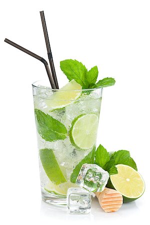 simsearch:400-07925229,k - Fresh mojito cocktail and limes with mint. Isolated on white background Stock Photo - Budget Royalty-Free & Subscription, Code: 400-07719099