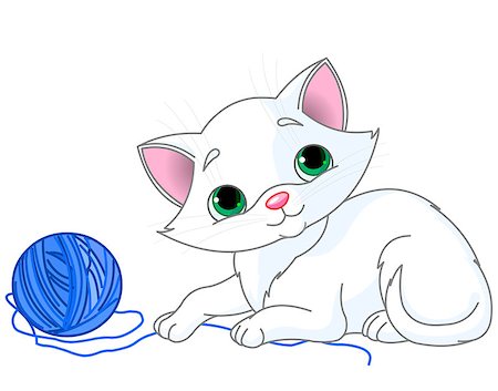 simsearch:400-09032513,k - White kitten playing with a ball of yarn Stock Photo - Budget Royalty-Free & Subscription, Code: 400-07719277