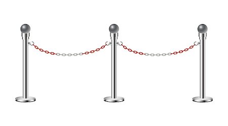 queue club - Stand chain barriers in silver design with red and white chain on white background Stock Photo - Budget Royalty-Free & Subscription, Code: 400-07719517