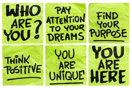 find your purpose and other motivational phrases - a set of isolated crumpled sticky notes Stock Photo - Budget Royalty-Free & Subscription, Code: 400-07719510