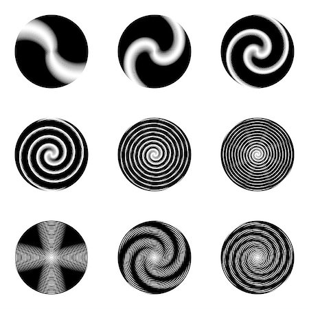 simsearch:400-07555671,k - Set of monochrome circle geometric icons. Whirl movement textured elements. Vector art Photographie de stock - Aubaine LD & Abonnement, Code: 400-07719872