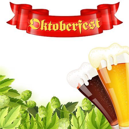simsearch:400-07720459,k - Oktoberfest Frame with Hop, Glasses of Beer and Red Ribbon, vector isolated on white background Stock Photo - Budget Royalty-Free & Subscription, Code: 400-07719887