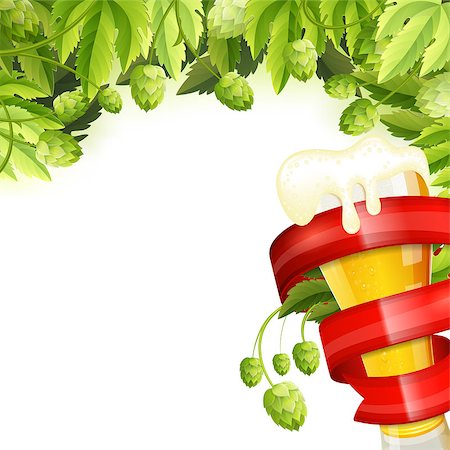 simsearch:400-07720459,k - Oktoberfest Frame with Hops, Glass of Beer and Red Ribbon, vector isolated on white background Stock Photo - Budget Royalty-Free & Subscription, Code: 400-07719888
