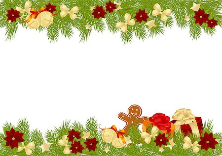 Christmas card with decorations - bows, stars and poinsettia. Vector illustration. Stock Photo - Budget Royalty-Free & Subscription, Code: 400-07719897