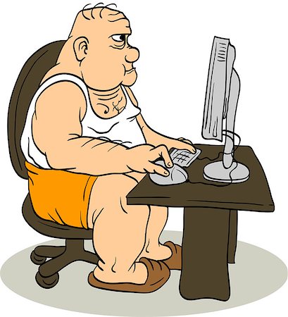 The fat man sitting at the computer. Internet troll. Stock Photo - Budget Royalty-Free & Subscription, Code: 400-07712855