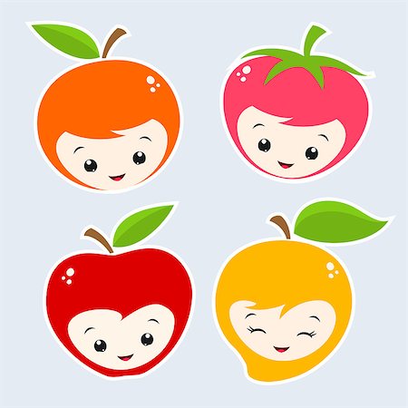 Cute Cartoon Fruit Faces. Grouped and layered for easy editing Foto de stock - Super Valor sin royalties y Suscripción, Código: 400-07713036