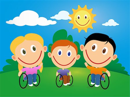 photojope (artist) - Handicapped happy children in wheelchair in a sunny day. Fotografie stock - Microstock e Abbonamento, Codice: 400-07713058