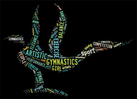 artistic gymnastics pictogram with colorful wordings on black background Stock Photo - Budget Royalty-Free & Subscription, Code: 400-07713050