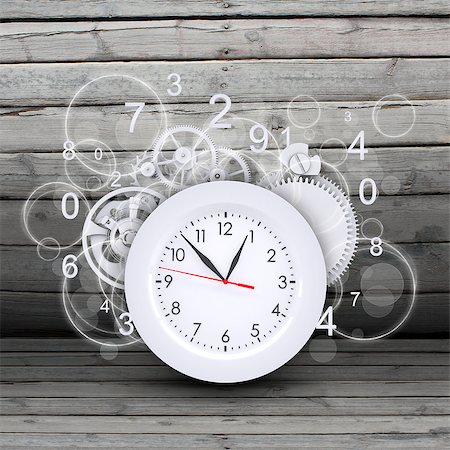 simsearch:400-05163997,k - Clock face with figures and white gears. Wooden background Stock Photo - Budget Royalty-Free & Subscription, Code: 400-07713221