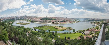 Aerial panoramic view over the Bosphorus river and Istanbul Turkey from the famous Pierre Loti Cafe Stock Photo - Budget Royalty-Free & Subscription, Code: 400-07713383
